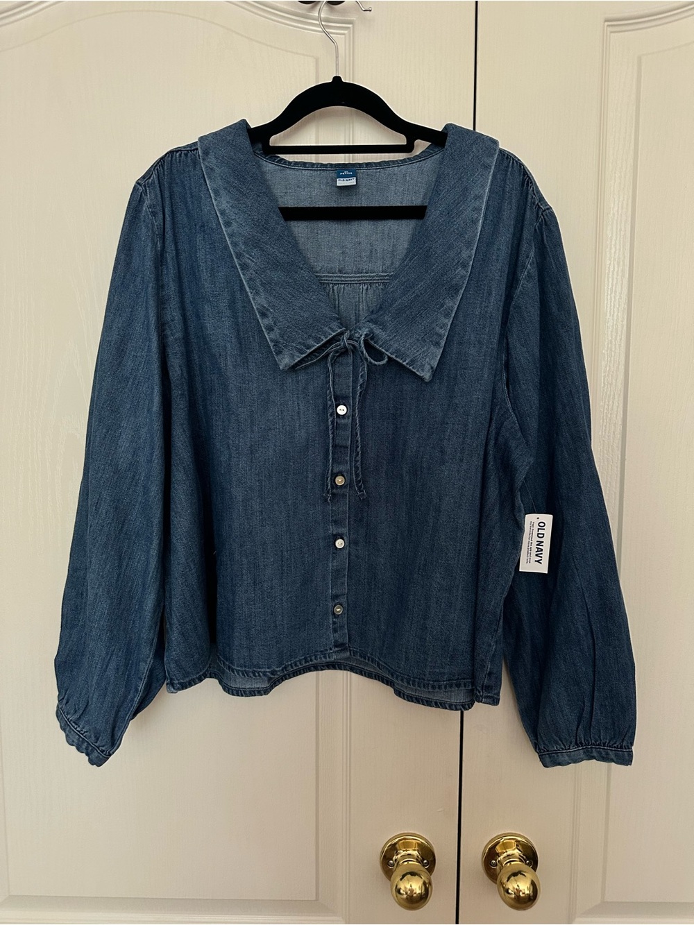 Old Navy Dark Blue Denim Button-Front Peasant Shirt
